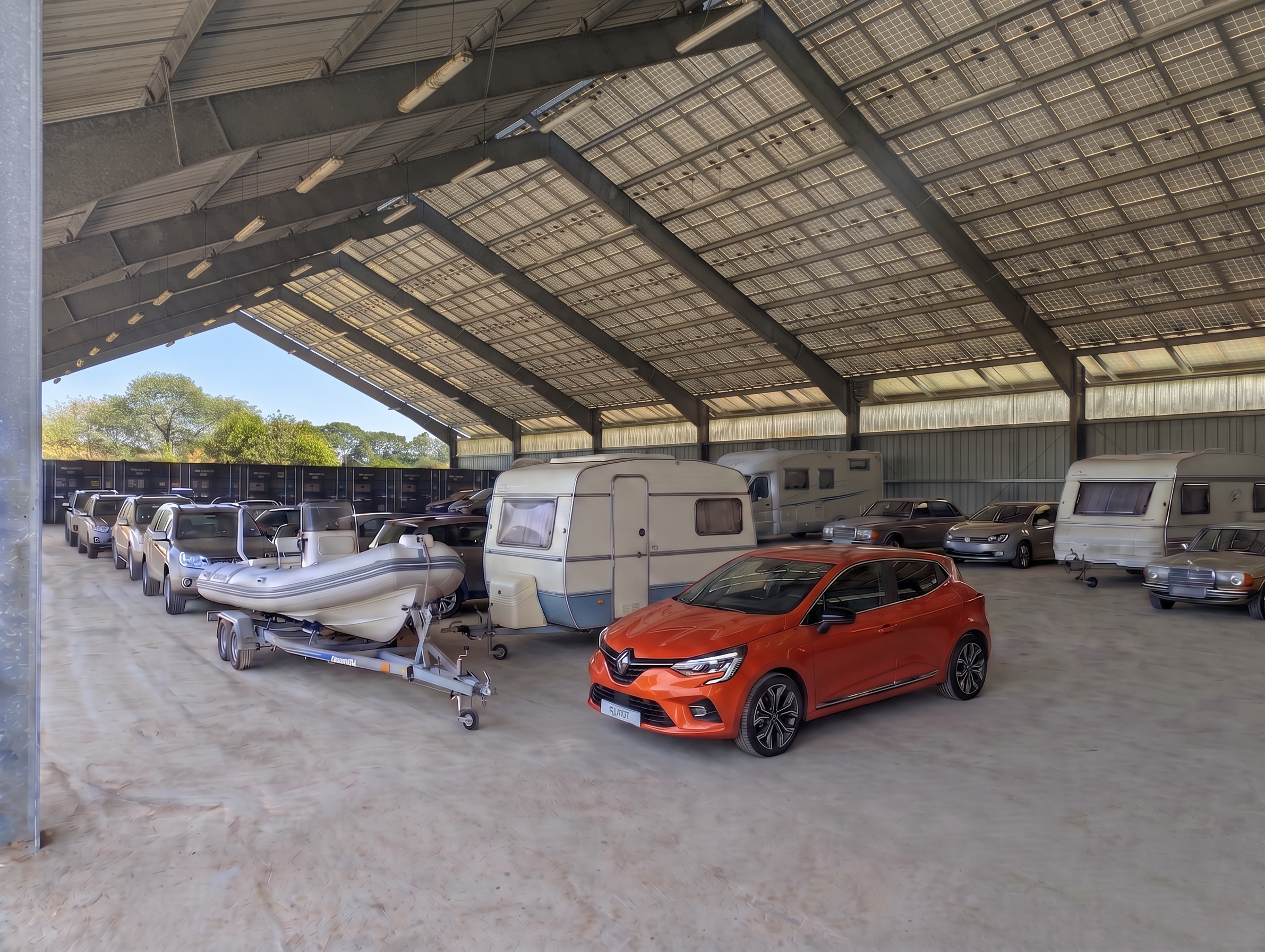 Hangar de stockage sécurisé avec bateau, caravane et véhicules — Brianceau Stockage, Vendée